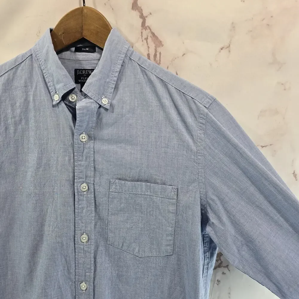 J Crew Shirt Mens Small Blue Button Down Long Sleeve Slim Flex Washed
